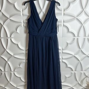 Dessy collection 2894 DRAPED CHIFFON MAXI DRESS MIDNIGHT NAVY sz 12. (86